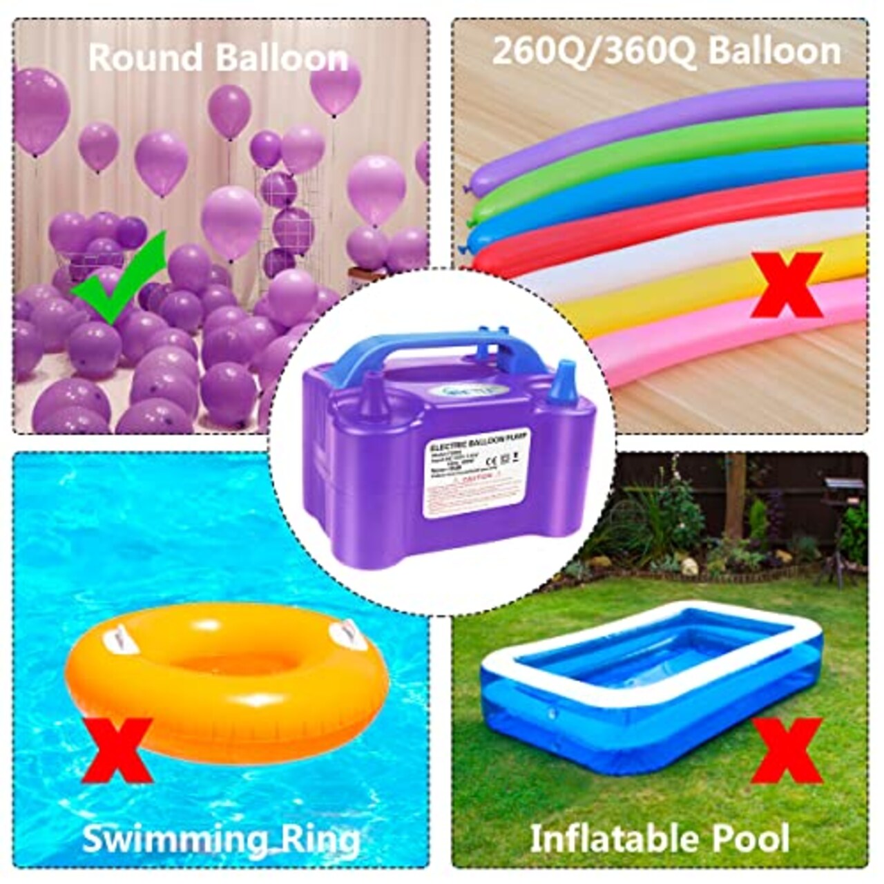 Electric Balloon Pump Portable Balloon Pump Electric Air Balloon Pump Electric Balloon Inflator, Balloon Decorations for Birthday Parties, Weddings, Festivals and Party(Purple)